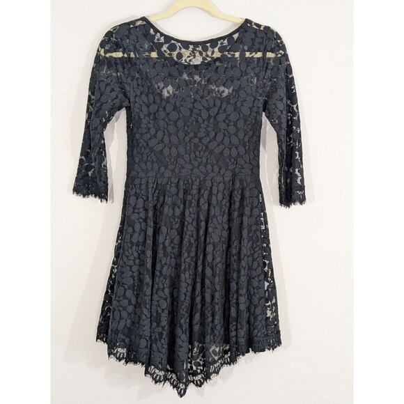 Free People Black Lace Overlay Mini Dress Witchy Halloween Goth Whimsygoth Sheer - Picture 8 of 8
